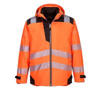 Portwest PW365 Men's Hi Vis Waterproof Jacket - Reflective 3-in-1 Safety Jacket with Detachable Full Zip Sweatshirt Orange/Black, Large
