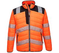 Portwest PW371 PW3 Men's Hi-Vis Insulated Baffle Puffer Jacket - Water Resistant Lightweight Reflective High Viz Outdoor Waistcoat Safety Security Workwear, Orange/Black, M