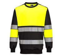 Portwest PW376 PW3 Hi Vis Class 1 Sweatshirt Comfortable Cotton Blend Fabric Reflective Tape Crew Neck Ribbed Cuffs UV Protection Certified Workwear, Yellow/Black, S