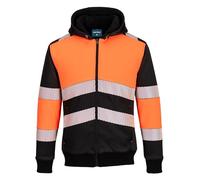 Portwest PW377 Hi Vis Fleece Lined Mens Hoodie Zipped Winter Sweatshirt Casual Warm Insulated Outdoor Workwear Safety Jacket Orange/Black, Small