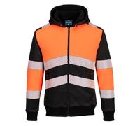 Portwest PW377 Hi Vis Fleece Lined Mens Hoodie Zipped Winter Sweatshirt Casual Warm Insulated Outdoor Workwear Safety Jacket Orange/Black, Large