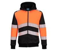 Portwest PW377 - PW3 Hi-Vis Zipped Class 1 Winter Hoodie Jacket - Orange Black