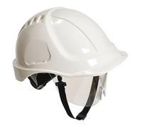 Portwest PW54 Endurance Plus Visor Helmet Unvented ABS Shell | White, One Size, EN 50365, EN 166, EN 397, Head Protection, Wheel Ratchet, Chin Strap, Workwear