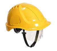 Portwest PW54 Endurance Plus Visor Helmet Unvented ABS Shell | Yellow, One Size, EN 50365, EN 166, EN 397, Head Protection, Wheel Ratchet, Chin Strap, Workwear
