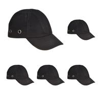 Portwest PW59 Safety Bump Cap ABS EVA Impact Protection Long Peak Ventilated Adjustable Hook Loop Work Cap EN 812 CE UKCA Certified Lightweight Head Protection for Men, Black, One Size (Pack of 5)