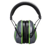 Portwest PW72 HV Extreme Ear Defenders Low Attenuation Reflective | Grey/Green, One Size, Padded Headband, Dual Pin Adjustable Cups, Reflective Trim, Comfortable Fit, Certified