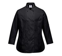 Portwest Rachel Women's Chefs Jacket L/S, Size: XS, Colour: Black, C837BKRXS