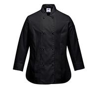 Portwest Rachel Women's Chefs Jacket L/S, Size: XXL, Colour: Black, C837BKRXXL