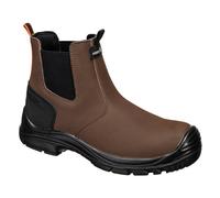 Portwest FV02 Steel Dealer Boot S7 Waterproof Nubuck Leather Scuff Cap Slip Oil Resistant Steel Toe Midsole Pull Tab Reflective Safety Footwear, Brown/Black, 38