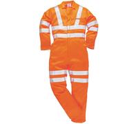 Portwest RT42 Hi-Vis Heavyweight Polycotton Coverall with Pockets - Reflective High Viz Outdoor Safety Boiler Suit Workwear Overalls, Orange Tall, L