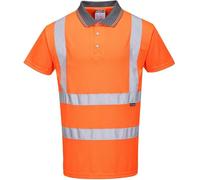 Portwest RT22 Mens Hi Vis Polo Shirt Short Sleeve Reflective Safety Breathable Lightweight Workwear, X-Large Orange