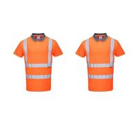 Portwest RT22 Reflective Safety Hi-Vis Polo Shirt S/S Orange, Large (Pack of 2)