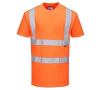 Portwest RT23 Mens Hi Vis T Shirt Short Sleeve Reflective Work Safety Tee Crew Neck EN ISO 20471 Class 2 Certified Rail Workwear RIS 3279 TOM, Orange, S