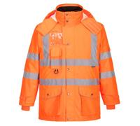 Portwest RT27 Hi-Vis Breathable 7-in-1 Traffic Jacket Long Sleeve Polyester | Orange, 5X Large, EN ISO 20471 Class 3, EN 343 Class 4:3, EN 342, Secure Fit, 300D Oxford, Fleece Lined Collar, Knitted Cuff