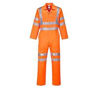 Portwest RT42 Hi-Vis Heavyweight Polycotton Coverall with Pockets - Reflective High Viz Outdoor Safety Boiler Suit Workwear Overalls, Orange, XL