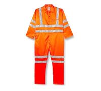 Portwest RT42 Hi-Vis Heavyweight Polycotton Coverall with Pockets - Reflective High Viz Outdoor Safety Boiler Suit Workwear Overalls, Orange, XXL