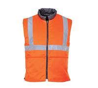 Portwest RT44 Hi-Vis Reversible Bodywarmer Machine Washable Stain Resistant | Orange, Medium, EN ISO 20471 Class 2, RIS 3279-TOM, UPF 40+, Regular Fit, Polyester, 2 Side Zip Pockets, Secure Storage, Rail