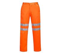 Portwest RT45 Hi Vis Polycotton Work Trousers with Reflective Tape Water Resistant EN ISO 20471 Certified Rail Safety Pants with Pockets UPF Protection Workwear, Orange, XL