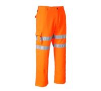 Portwest RT46 Hi Vis Rail Work Trousers Poly Cotton Water Resistant Texpel Multi Pocket Knee Pad Compatible Reflective Safety Pants Orange EN ISO 20471 RIS 3279-TOM, Regular, XL
