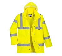 Portwest RT60 Hi-Vis Breathable Rain Traffic Jacket Multi Pocket Waterproof | Yellow, Medium, EN ISO 20471 Class 3, EN 343 Class 4:3, UPF 40+, Inner Knitted Cuff, Two-Way Zip, Storm Flap Front, Durable