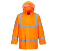 Portwest S160 Hi-Vis Rain Lite Traffic Jacket Long Sleeve Machine Washable | Orange, Small, EN ISO 20471 Class 3, EN 343 Class 3:1, UPF 40+, Storm Flap Front, Pack Away Hood, Secure Storage, 2 Pockets