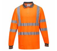 Portwest S271 Hi Vis Long Sleeve Polo Shirt Orange Railway Safety Workwear S-3XL