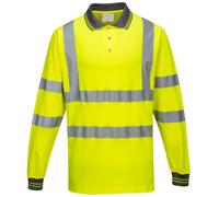 Portwest S271 Hi-Viz Long Sleeved Polo Shirt Yellow Safety Workwear Small - 3XL