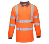 Portwest S277 Men's Hi Vis Long Sleeve Polo Shirt - Reflective High Viz Outdoor Safety Security Workwear Top, Orange, S