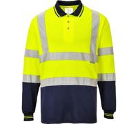 Portwest S279 Hi-Vis Contrast Long Sleeve Polo | Bird Eye Knit, Texpel Wicking Finish, Ribbed Cuffs, UPF 40+