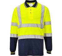 Portwest S279 Hi-Vis Contrast Polo Shirt Long Sleeve Ribbed Cuffs Polyester