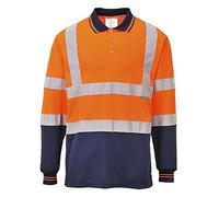 Portwest S279 Hi-Vis Contrast Polo Shirt Long Sleeve Ribbed Cuffs Polyester