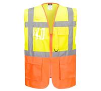 Portwest S376 Prague Hi-Vis Executive Vest Front Zip Opening Dual ID Holder | Yellow/Orange, 2X Large, EN ISO 20471 Class 2, Two Lower Patch Pockets, Reflective Tape, 2 Side Pockets, Radio Loop, Security