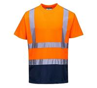 Portwest S378 Men's Hi Vis T Shirt Two-Tone Reflective Safety Workwear T-Shirt Orange/Navy, 3X-Large