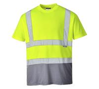 Portwest S378 Hi-Vis Contrast T-Shirt Short Sleeve Breathable Fabric | Yellow/Grey, Large, EN ISO 20471 Class 2, RIS 3279-TOM, UPF 40+, CE Certified, Classic Fit, Reflective Tape, Taped Neck Seam