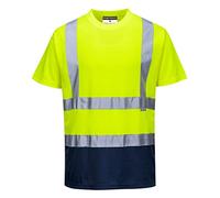 Portwest S378 Men's Hi Vis T Shirt Two-Tone Reflective Safety Workwear T-Shirt Yellow/Navy, Medium