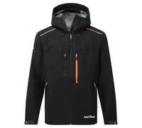 Portwest S385 Shell Jacket Long Sleeve Curved Back Hem Waterproof Crew Neck | Black, EN 343 Class 4:4, Zipped Chest Pocket, Side Zip Pockets, Hook and Loop Cuffs, Pre-Bent Sleeves, Taped Seams, Workwear