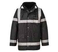 Portwest S433 Iona Lite Traffic Jacket Long Sleeve Thermal Hooded | Black, Large, EN 17353, EN 343 Class 3:1, EN 342, 300D Oxford Polyester, Internal Chest Pocket, Lower Front Pockets