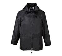 Portwest S440 Men's Waterproof Rain Jacket - Lightweight Durable Hooded Weather Protection Safety Jacket Black, Medium