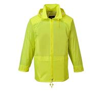 Portwest S440 Men's Classic Waterproof Rain Jacket with Packaway Hood - Lightweight Breathable Outdoor CE Certified Raincoat, Yellow, S