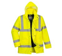 Portwest S460 Men's Winter Traffic Jacket Hi Vis Hooded Work Coat Reflective Fully Lined Zip Safety Utility Waterproof Reflective Workwear Yellow,