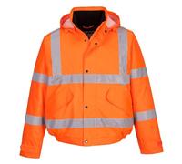Portwest S463 Mens Hi Vis Winter Bomber Jacket Waterproof Windproof Mens Winter Workwear Padded Pack Away Hood Reflective Tape Cold Weather Coat, Orange, XS