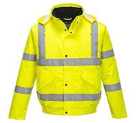 Portwest S463 Mens Hi Vis Winter Bomber Jacket Waterproof Windproof Mens Winter Workwear Padded Pack Away Hood Reflective Tape Cold Weather Coat, Yellow, 4XL