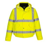 Portwest S463 Men's Waterproof Hi Vis Bomber Jacket - Winter Safety Jacket with Reflective Tape, Pockets and Hood Yellow, Large