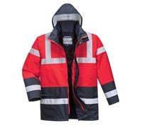 Portwest S466 Men's Waterproof Hi Vis Traffic Jacket - Reflective Safety Coat Red/Navy, Small