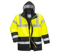 Portwest S466 Men's Waterproof Hi Vis Traffic Jacket - Reflective Safety Coat Yellow/Black, X-Small
