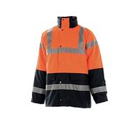 Portwest S467 Men's Hi Vis Contrast Winter Traffic Jacket EN342 CE Certified Waterproof Quilt Lined Storm Flap Reflective Tape Hood Safety Coat, Orange, XL