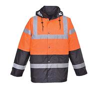 Portwest S467 Men's Hi Vis Contrast Winter Traffic Jacket EN342 CE Certified Waterproof Quilt Lined Storm Flap Reflective Tape Hood Safety Coat, Orange, XS