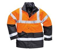 Portwest S467 Men's Hi Vis Contrast Winter Traffic Jacket EN342 CE Certified Waterproof Quilt Lined Storm Flap Reflective Tape Hood Safety Coat, Orange, 4XL