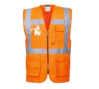 Portwest S476 Berlin Executive Hi Vis Vest Mens Lightweight Reflective Safety Workwear Gilet 7 Pockets Zip Dual ID Holder Radio Loop Construction Site, Orange, 5XL