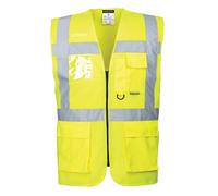 Portwest S476 Berlin Hi-Vis Executive Vest Zip Safety Waistcoat Pockets - Yellow